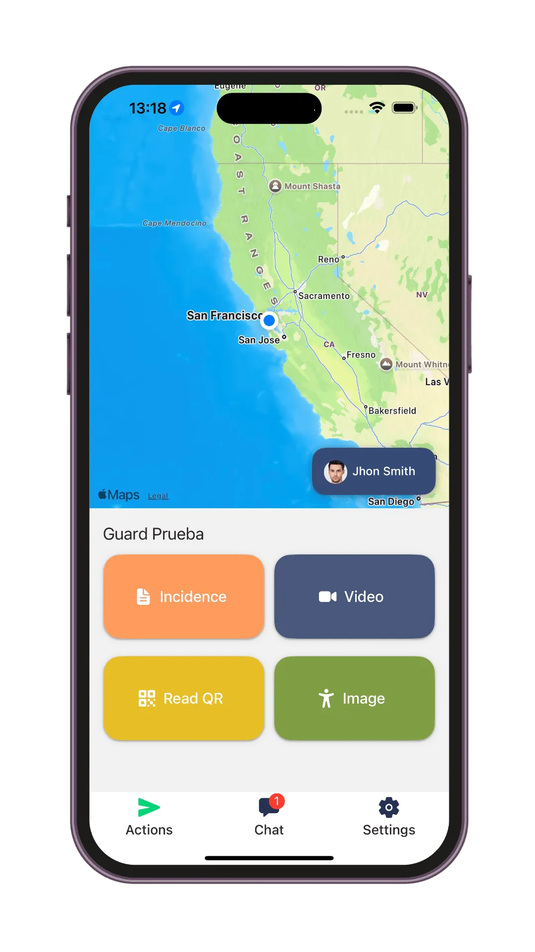 T-Report App - Aplicación móvil para guardias mostrando checkpoints y reportes